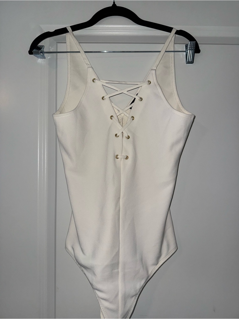 Express Cream Lace-Up One-Piece Bodysuit